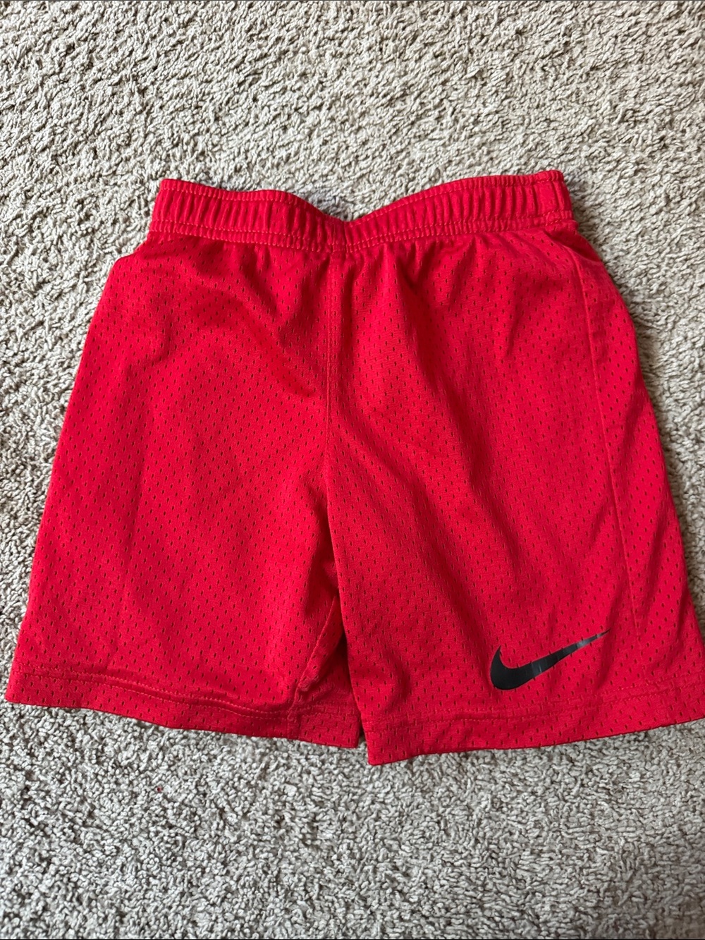 Nike Kids Red Mesh Athletic Shorts with Black Swoosh